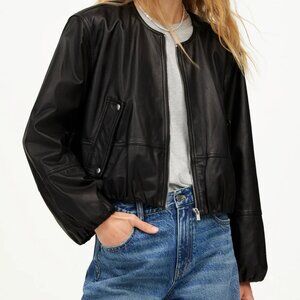 NWT Madewell Lambskin Leather Bubble-Sleeve Jacket Black